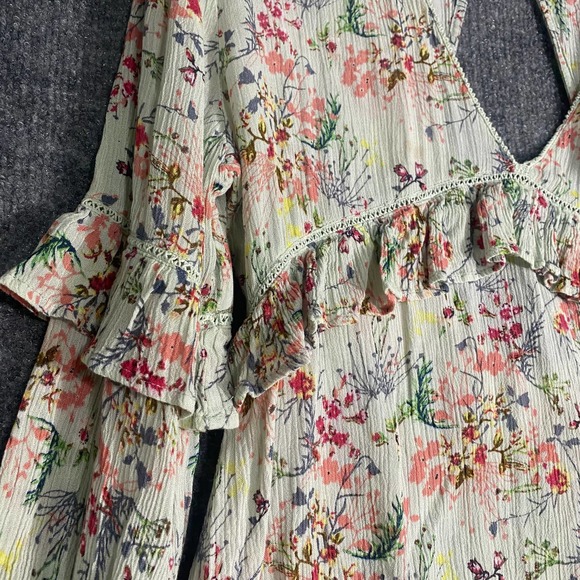 Raga Mini Dress Medium Green Pink Floral Print Secret Escape Long Sleeve - Picture 5 of 12